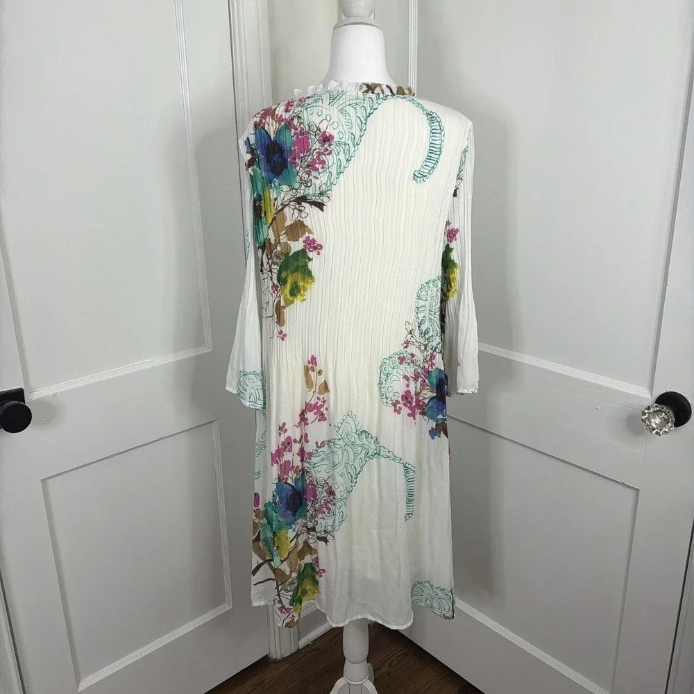Sunny Leigh Midi Dress Womens 3X White Floral Pleated Bell Sleeve Boho Flowy - Picture 2 of 9